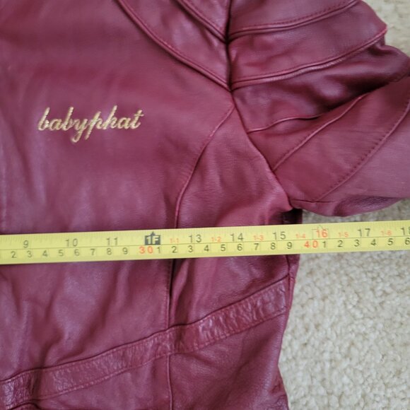 Baby Phat Woman Genuine Red Leather Jacket Size Medium Moto Logo y2k Vintage - Picture 4 of 9